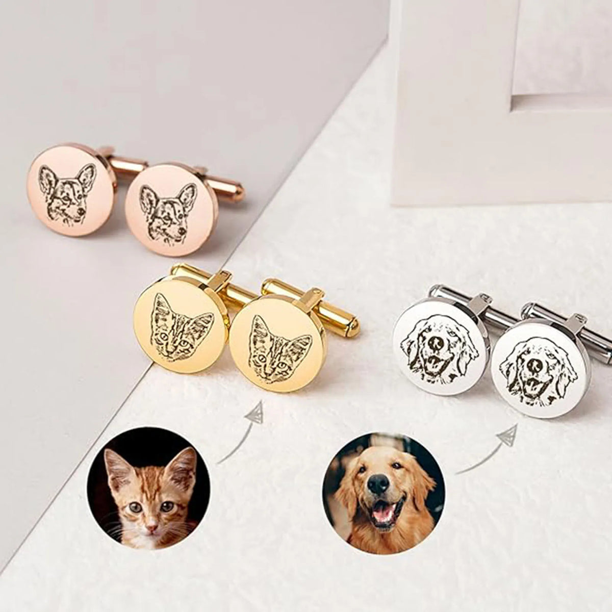 Custom Pet Photo Cuff Links Set | Dog Dad Accessories