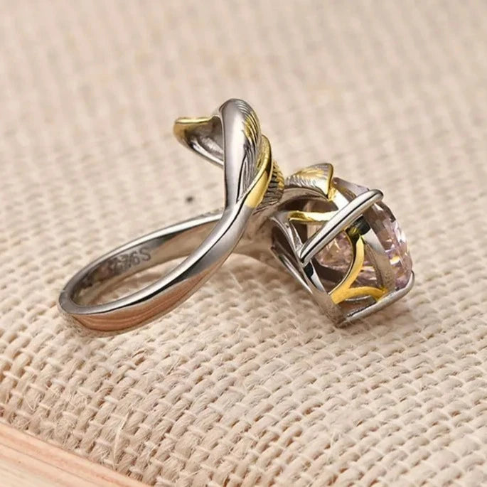 Feather cocktail ring sterling silver 