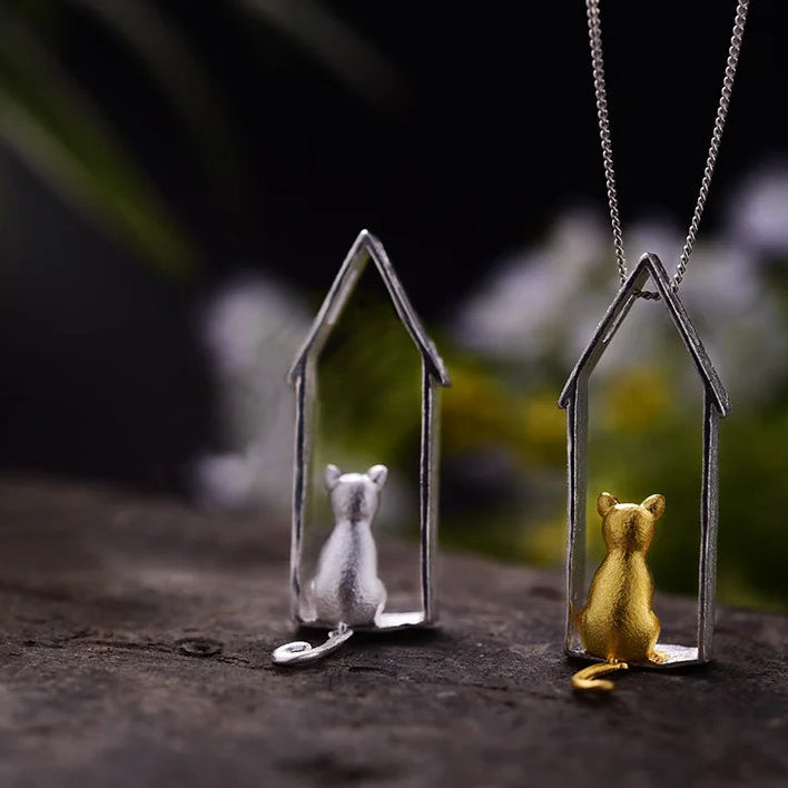 Window Cat Moving Pendant | Sterling Silver Luxe Collection