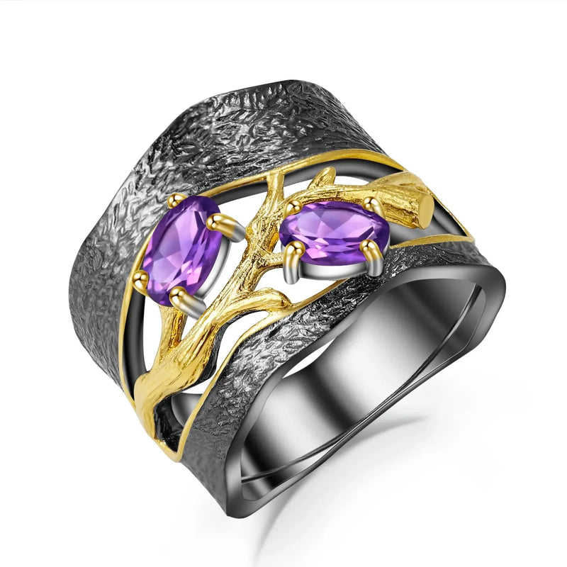 amethyst sterling silver gold plated ring mixed metal branches