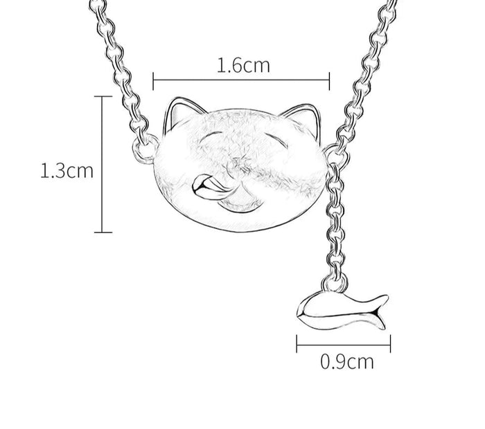 Playful Cat & Fish Sterling Silver Pendant Necklace - 925 Silver Handcrafted | Mystic Soul Jewelry