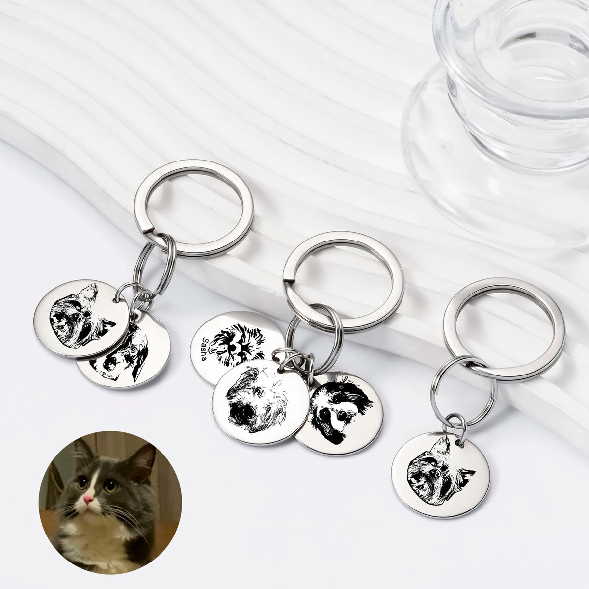 Custom Triple Pet Portrait Keychain | 3 Photos | Mystic Soul Jewelry