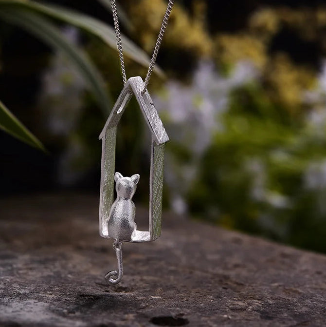 Window Cat Moving Pendant | Sterling Silver Luxe Collection