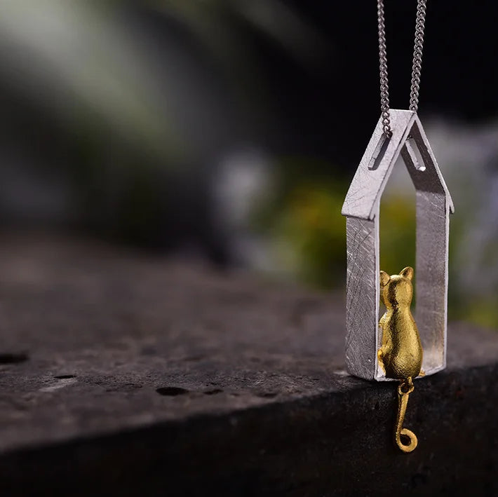 Window Cat Moving Pendant | Sterling Silver Luxe Collection