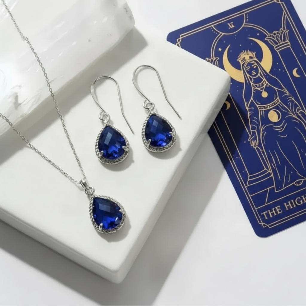 Sapphire blue exquisite earring set in silver, September birthstone jewelry