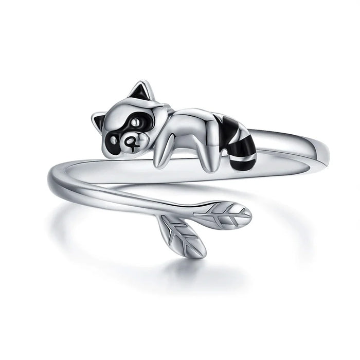 Mystical Raccoon Spirit Animal Ring - Adjustable Silver Band | Mystic Soul Jewelry