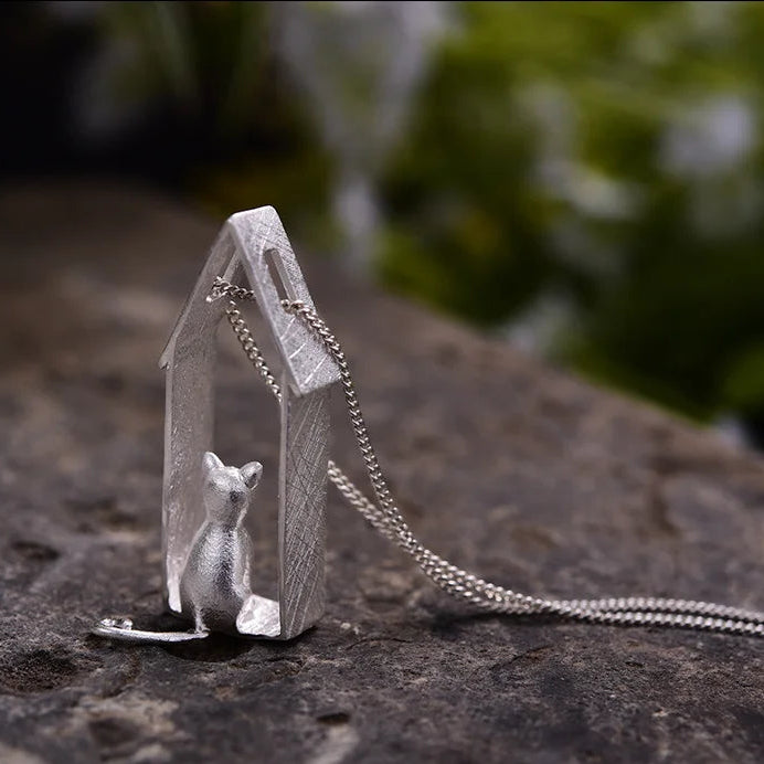 Window Cat Moving Pendant | Sterling Silver Luxe Collection