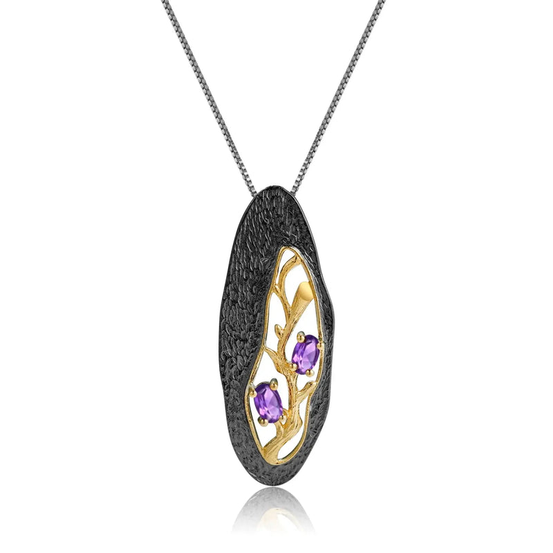 sterling silver amethyst pendant necklace branch design