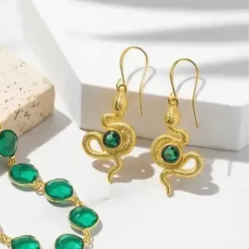 Snake Earrings | Emerald Green Hydro Quartz, Pink Cat’s Eye or Black Onyx