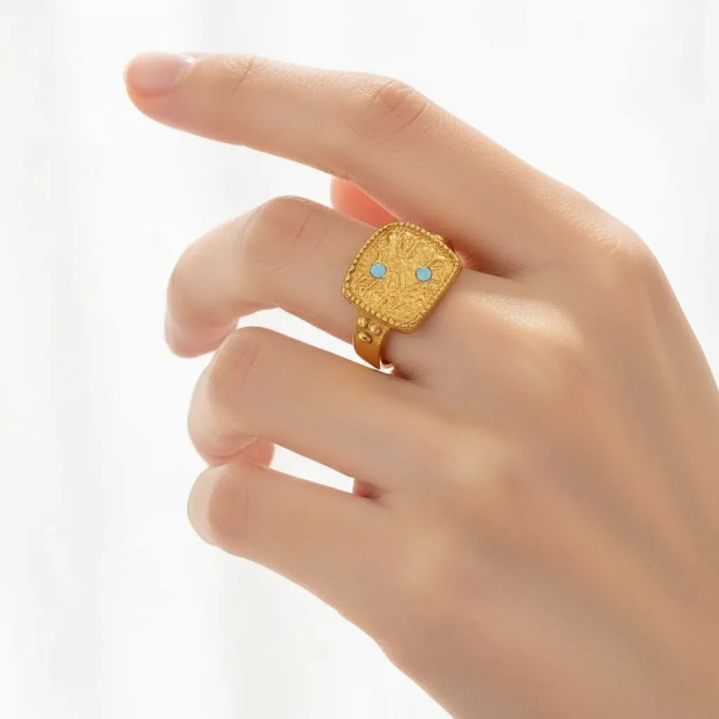 The Blue Sun turquoise ring and star set, turquoise statement jewelry