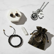 Protection set with black tourmaline studs, bracelet and hamsa necklace in silver, protection symbol jewelry