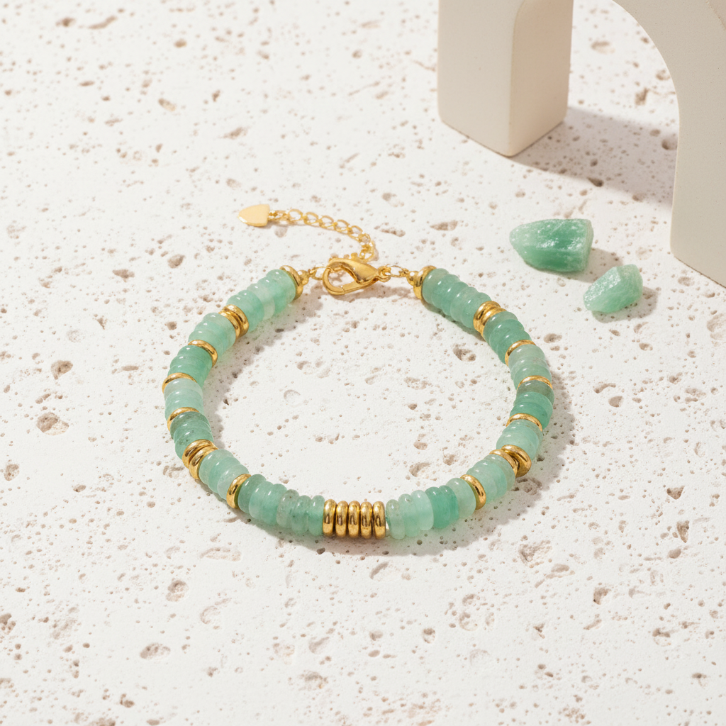 Pale blue amazonite heishi disc bead stretch bracelet