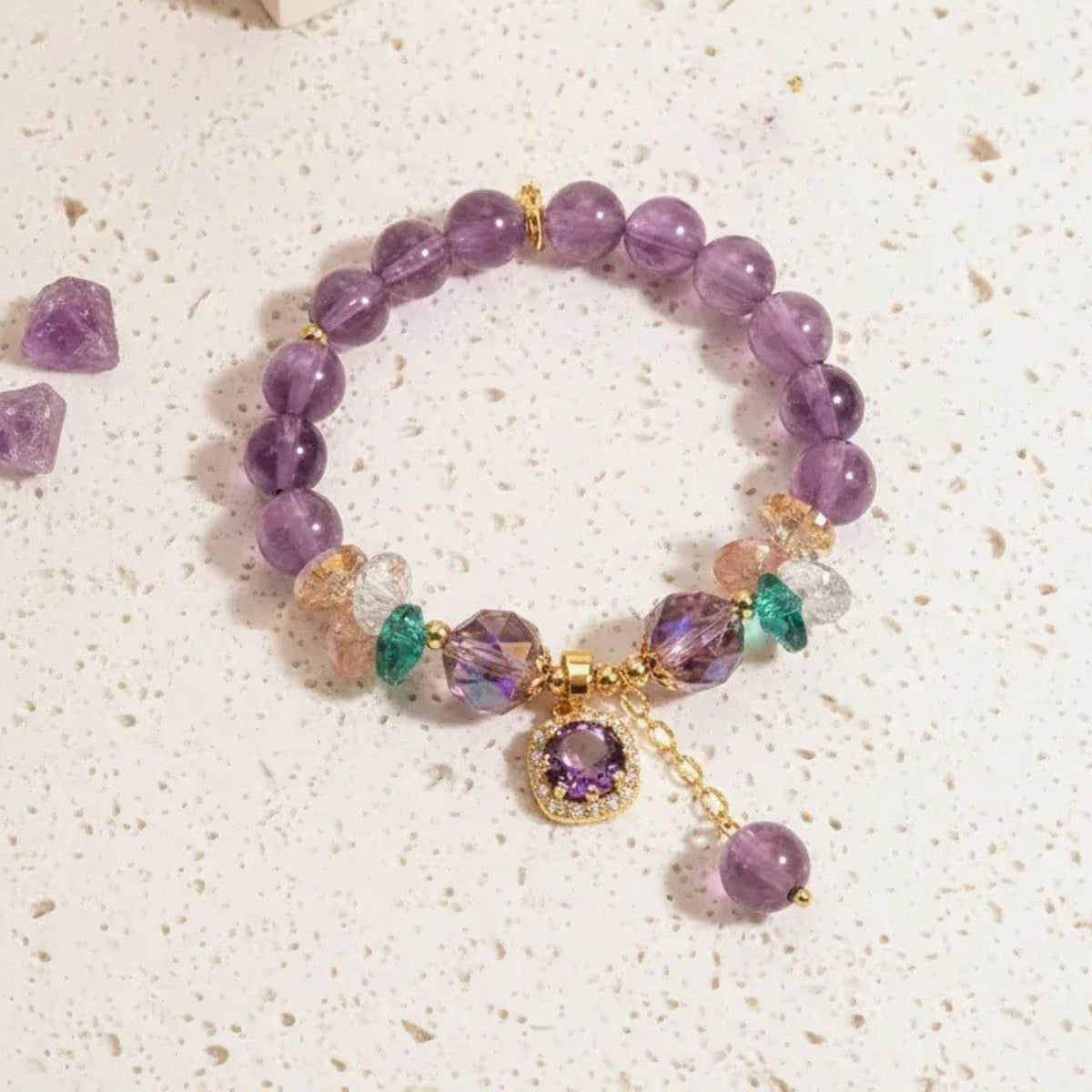 Genuine amethyst fancy-cut bead stretch bracelet, deep purple to lavender faceted beads