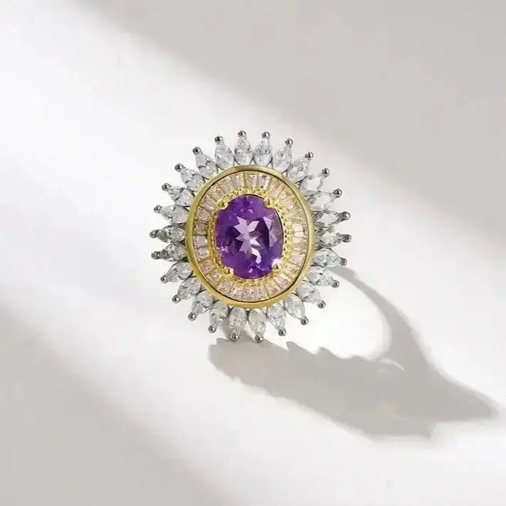 Amethyst Sunflower Ring | 925 Sterling Silver - Mystic Soul Jewelry