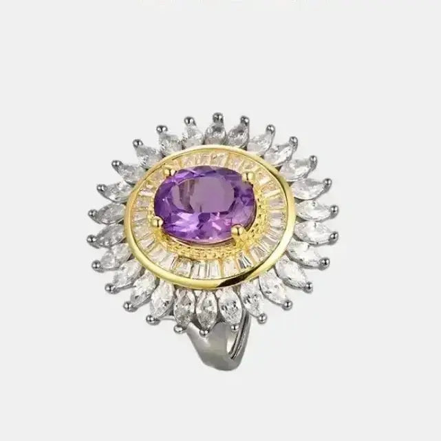 Amethyst Sunflower Ring | 925 Sterling Silver - Mystic Soul Jewelry