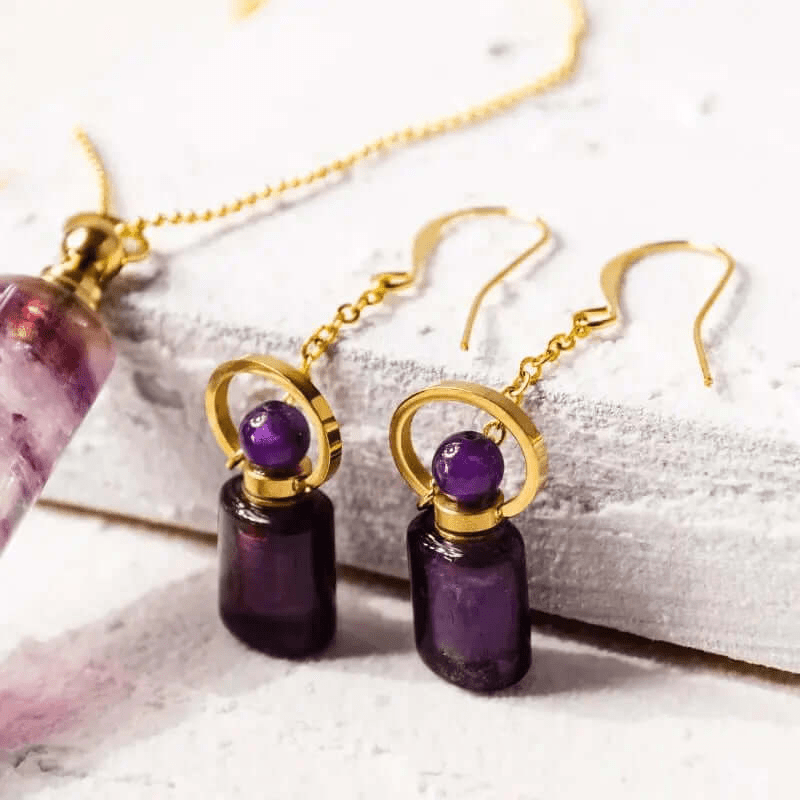 Amethyst Tiny Vial Earrings - Mystic Soul Jewelry