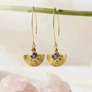 Rose Quartz or Amethyst Medallion Earrings | Sunshine Drop | February Birthstone