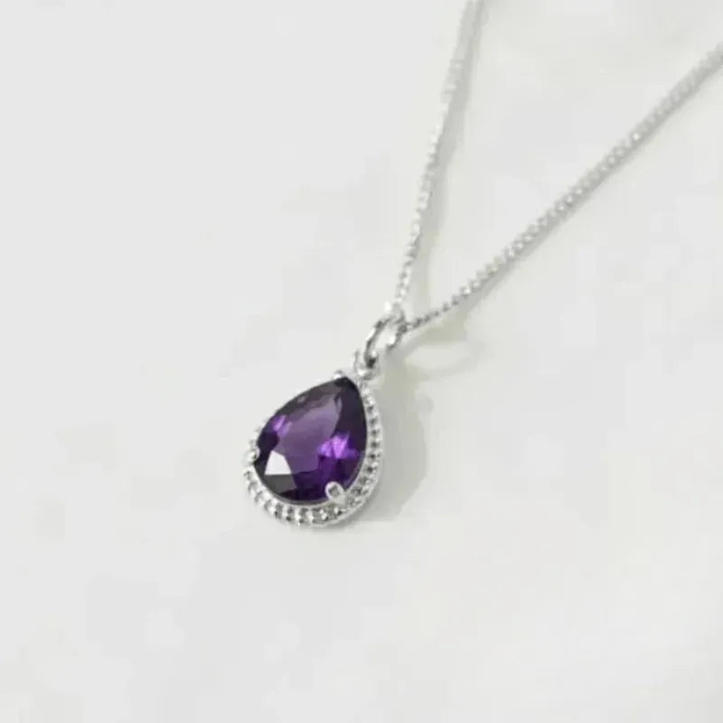 Amethyst exquisite pendant necklace in silver, February birthstone jewelry