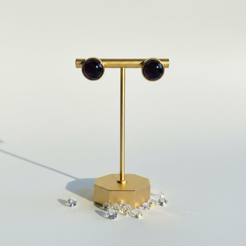 Genuine faceted amethyst studs in gold plate, third eye chakra jewelry