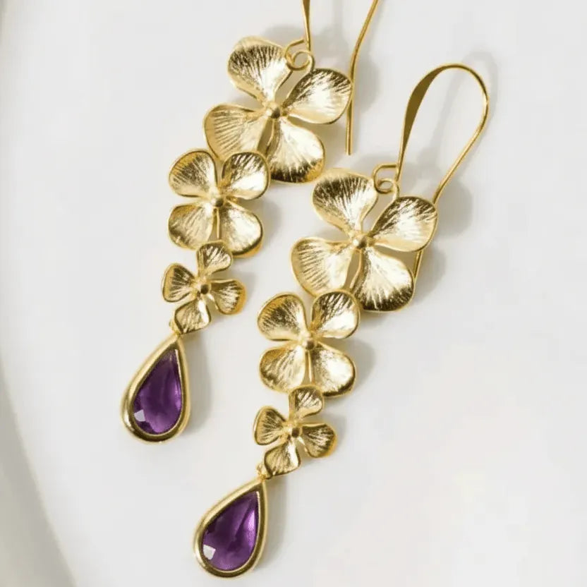 amethyst gold triple_orchid_earrings
