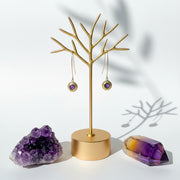 Amethyst Halo drop earrings on long ear wires