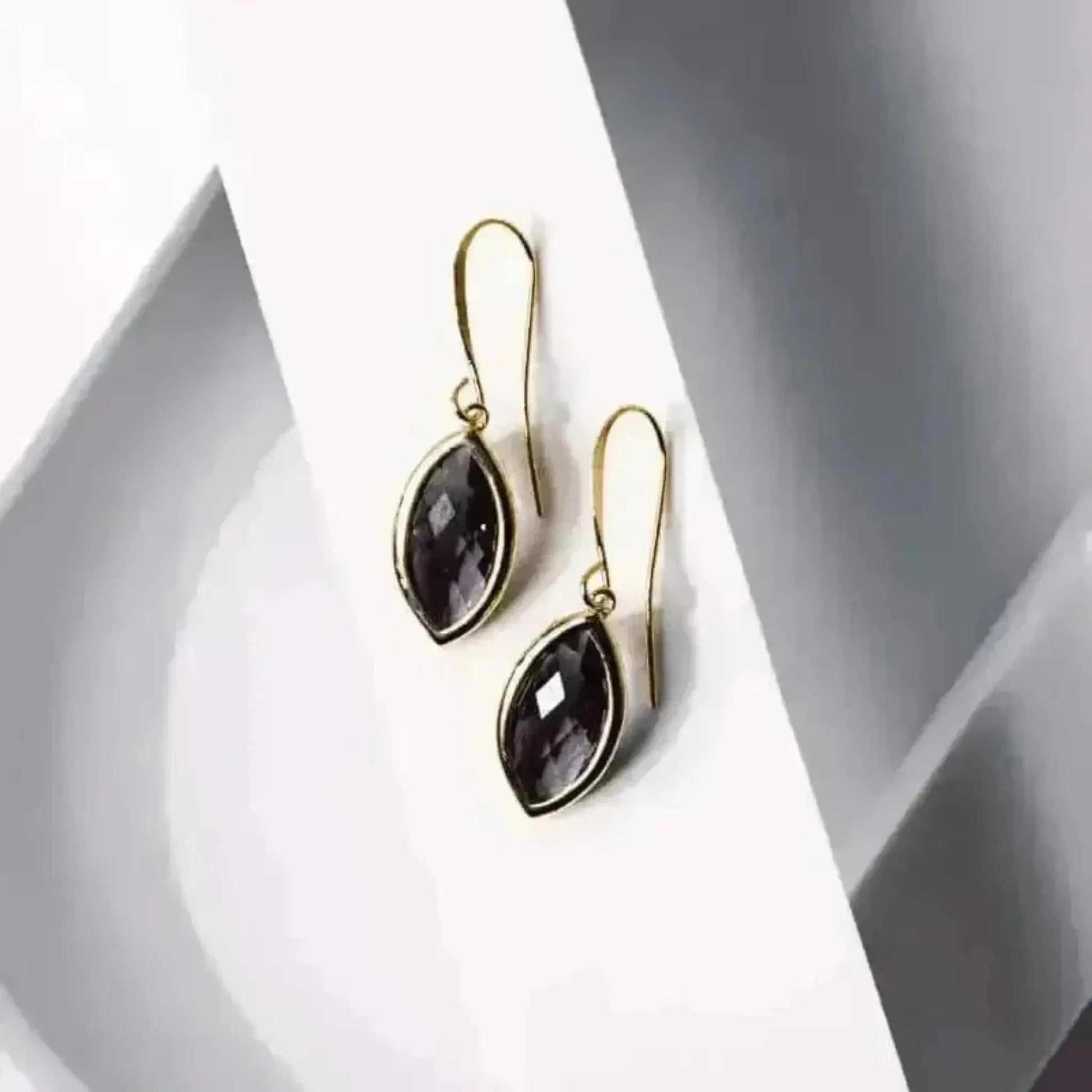 amethyst marquis gold earrings