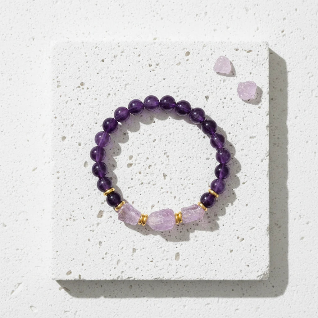 Amethyst raw nugget stretch bracelet with 8 mm rough purple stone beads