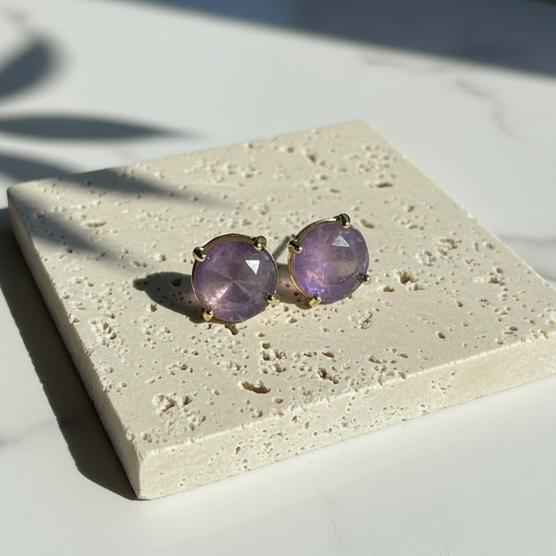 Amethyst Water Drop Stud Earrings | Third Eye & Crown Chakra