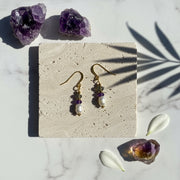 Amethyst, freshwater potato pearl and labradorite drop earrings, one-of-a-kind gemstone jewelry