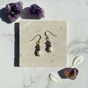 Amethyst, freshwater potato pearl and labradorite drop earrings, one-of-a-kind gemstone jewelry