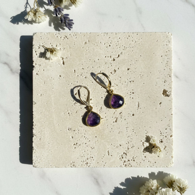 Petite Amethyst Pear Drop Earrings