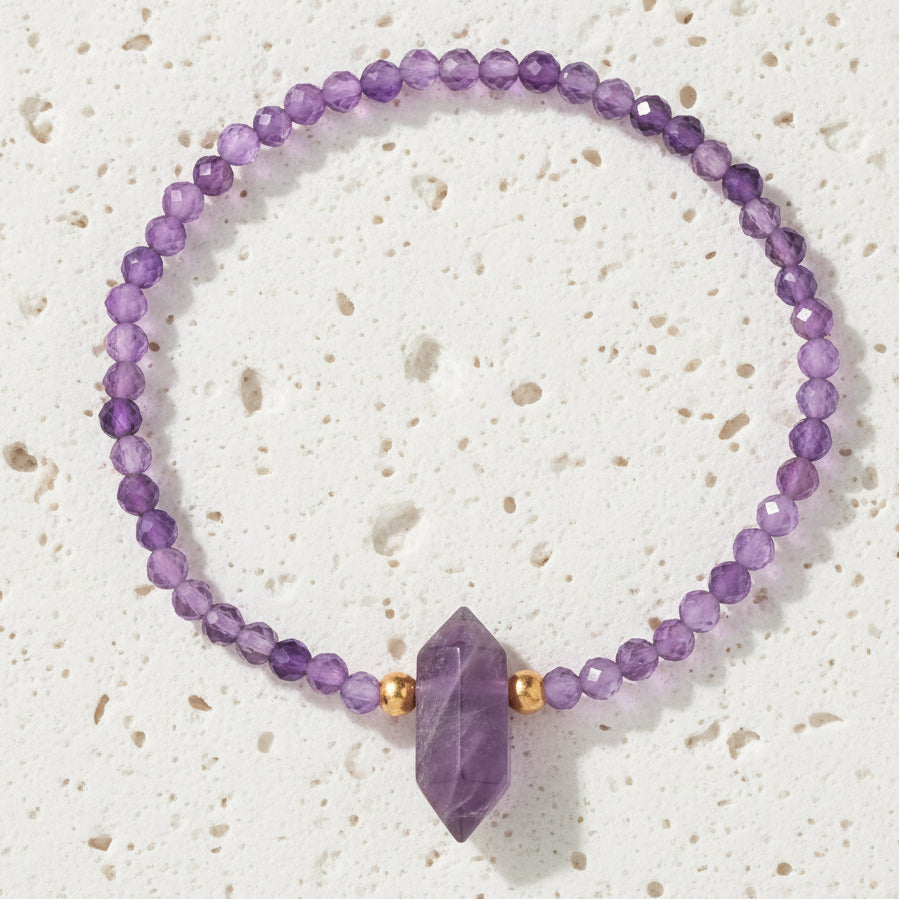 Amethyst hexagon column stone bracelet — Crown Chakra, Intuitive Seeker gemstone quiz result, Mystic Soul Jewelry