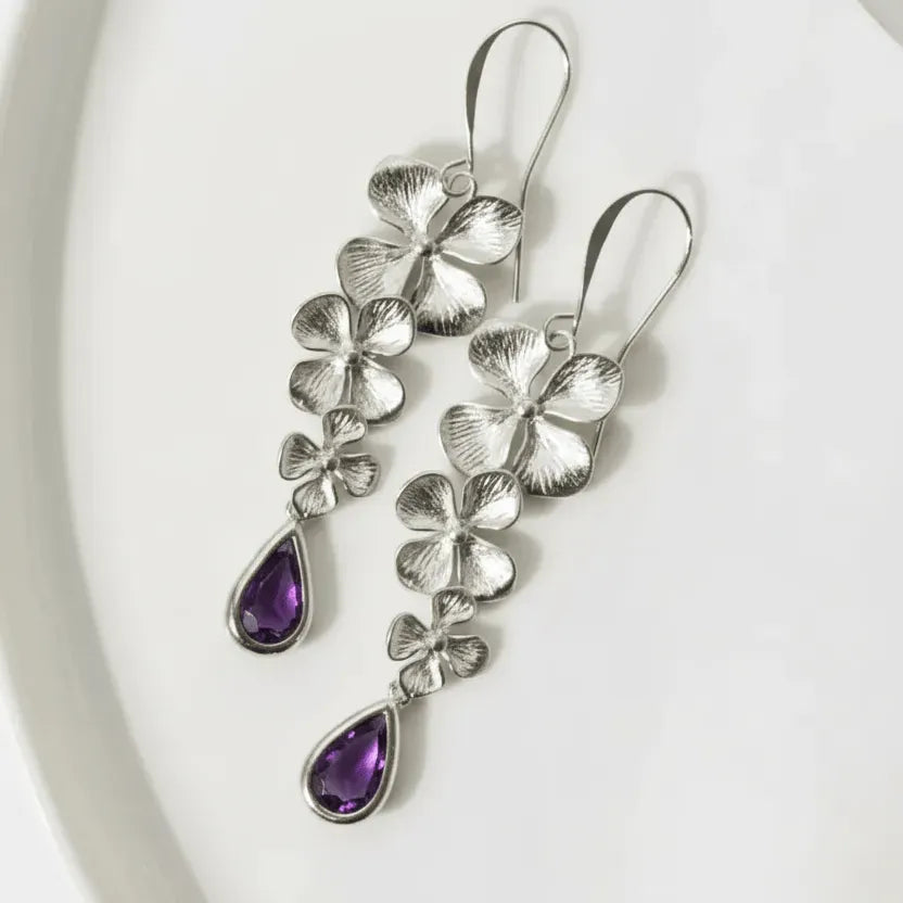 amethyst triple_orchid_earrings_silver