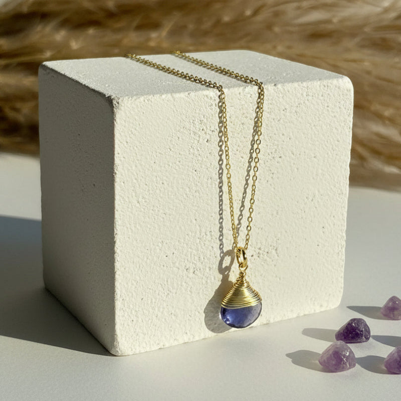 Amethyst Wrapped Drop Necklace