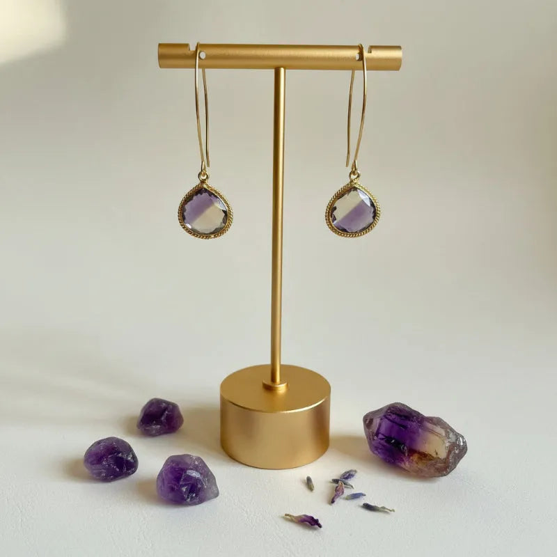 Ametrine drop earrings in gold on long ear wires