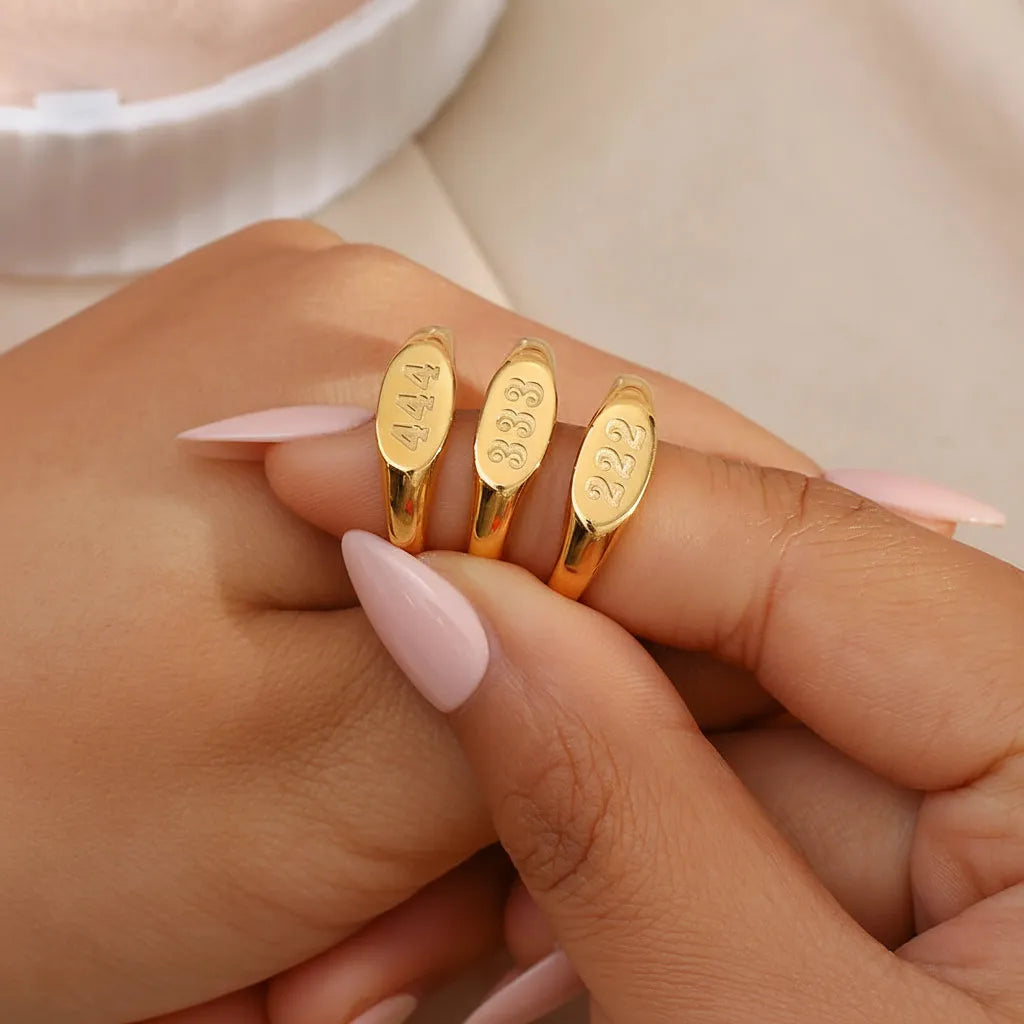 444 333 222 Gold angel number stacking rings  engraved —316L stainless stee 