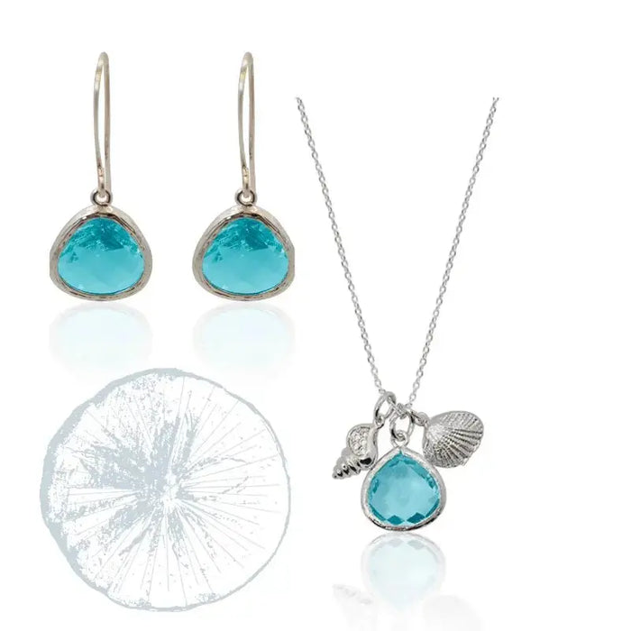 Aqua Mini Ocean Necklace and Earring Jewelry Set - Mystic Soul Jewelry