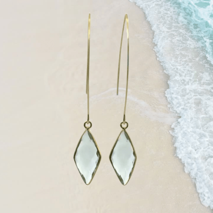 Aqua Mini Spike Long Gold Earrings | Ocean Inspired - Mystic Soul Jewelry