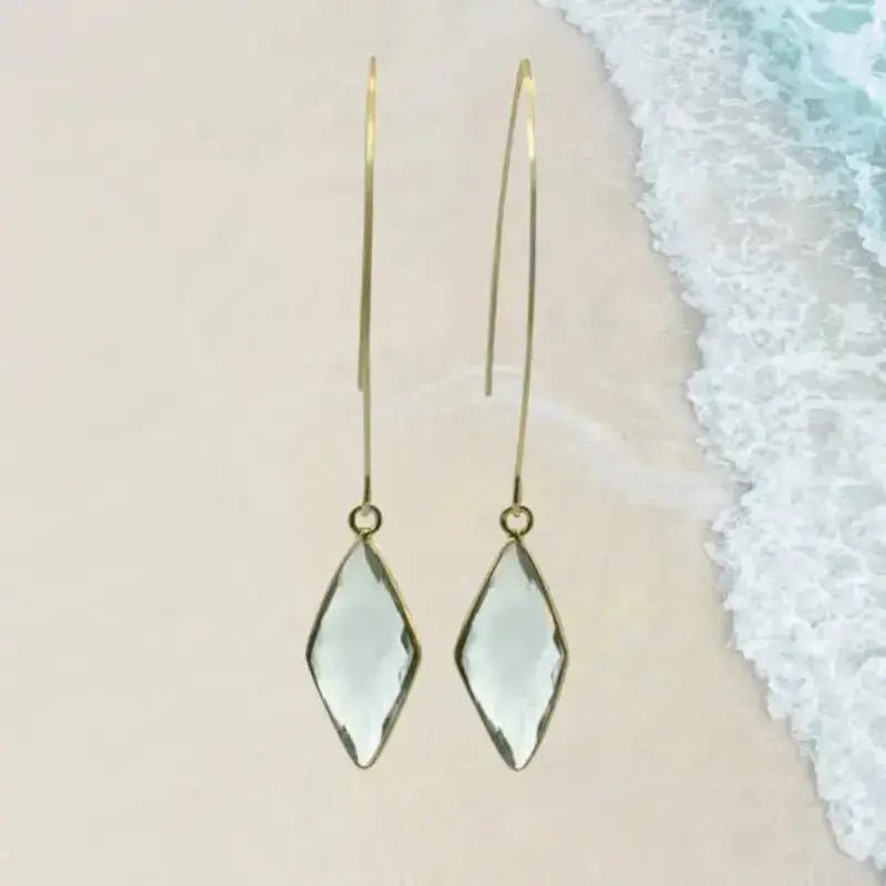 Aqua Mini Spike Long Gold Earrings | Ocean Inspired - Mystic Soul Jewelry