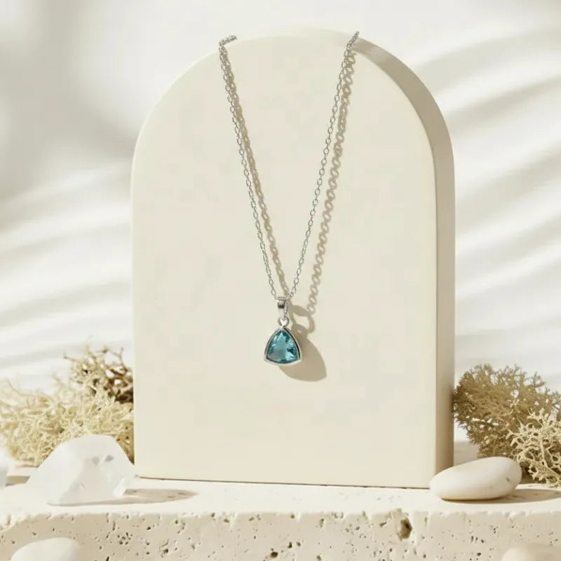Aqua blue Aria teardrop pendant necklace in silver, March birthstone jewelry
