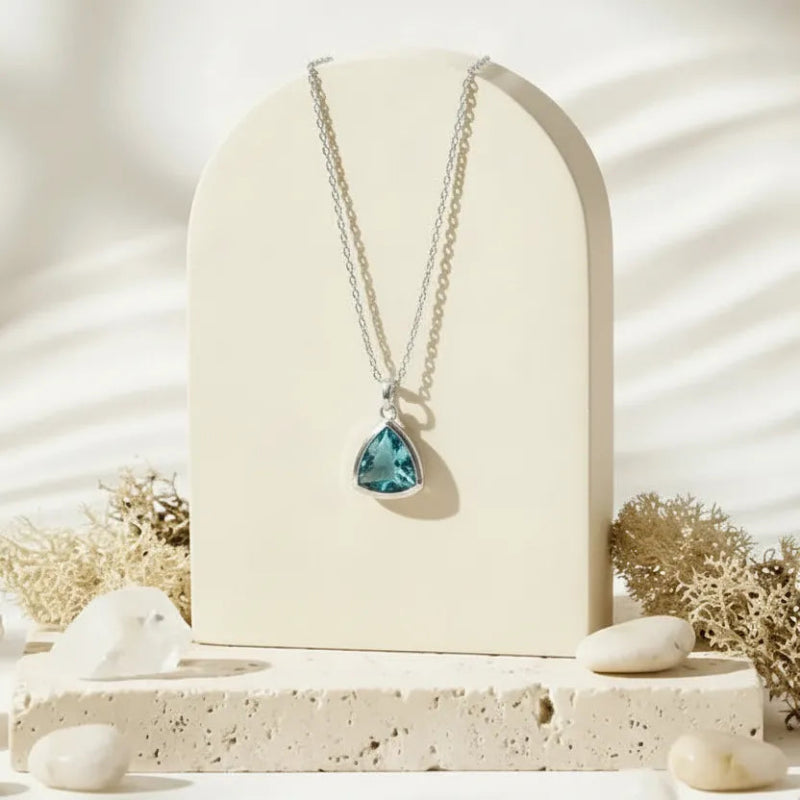 Aqua blue Athena teardrop pendant necklace in silver, March birthstone jewelry
