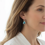 Silver Aqua Athena earrings with faceted aqua glass triangle drops