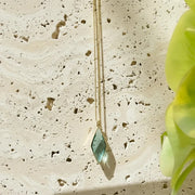 Gold aqua blue spike long pendant necklace — ocean spirit necklace for calm and flow
