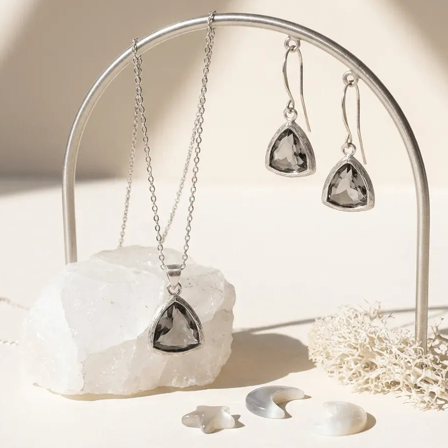 Silver dusk athena necklace and earring set — celestial jewelry for calm and clarity
