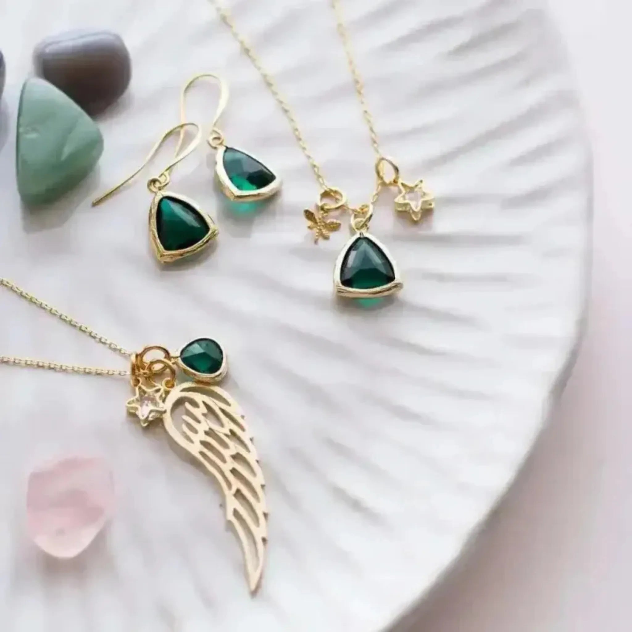 Emerald Angel Wing Necklace