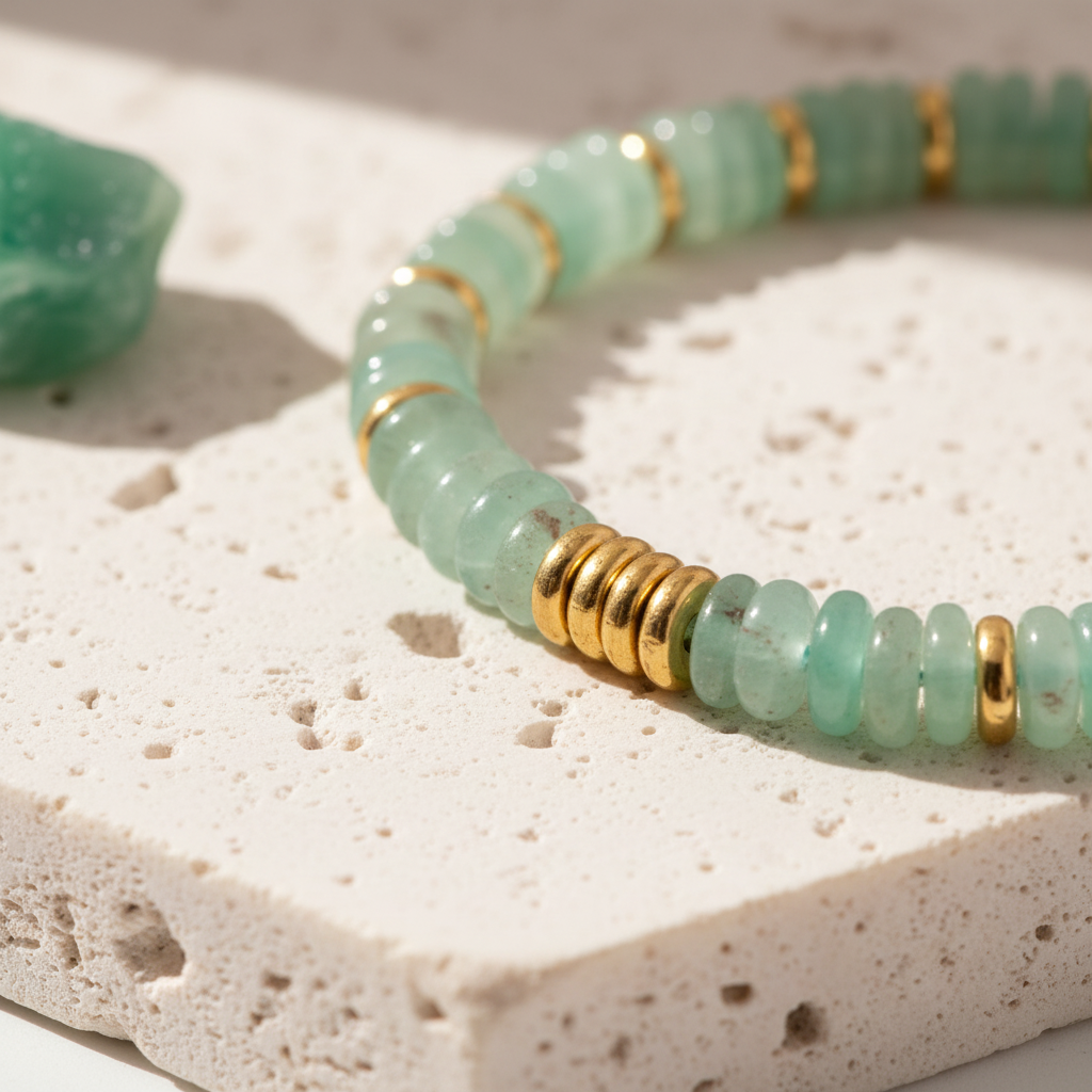 Green aventurine heishi disc bead stretch bracelet
