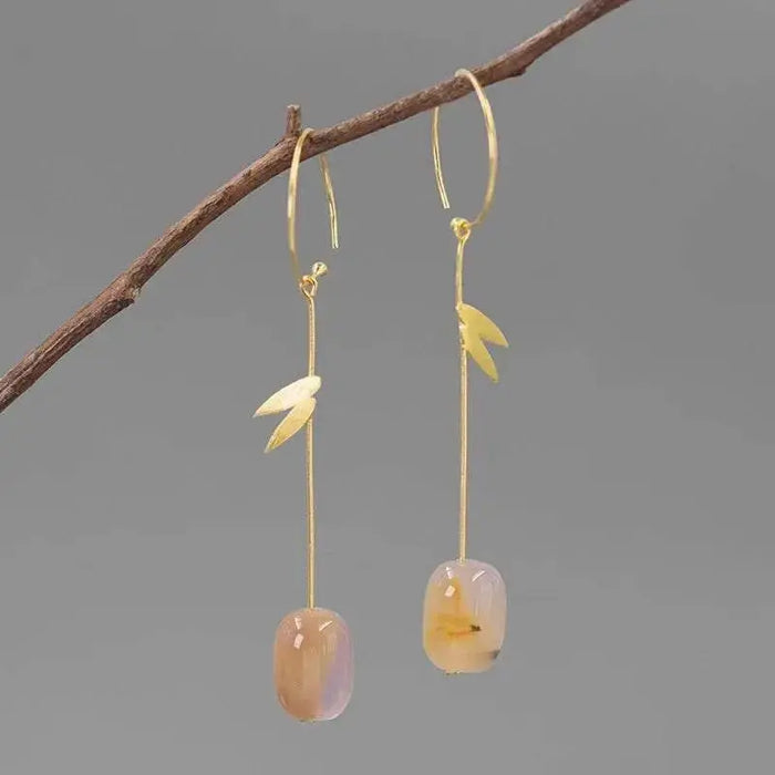 Bamboo Bliss Agate Drop Earrings - Bamboo Designed Jewelry - Mystic Soul Jewelry