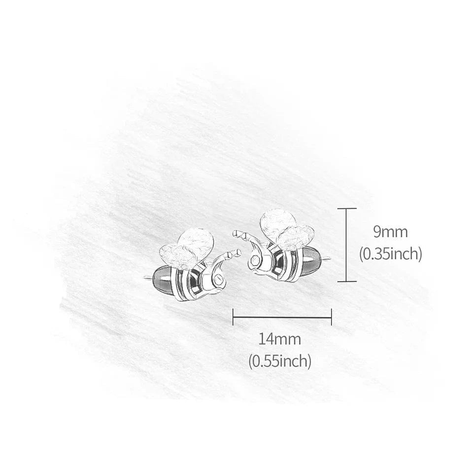 Silver earrings with dimensions labeled on a white background