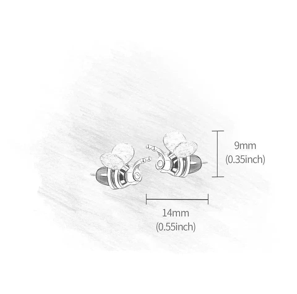 Silver earrings with dimensions labeled on a white background