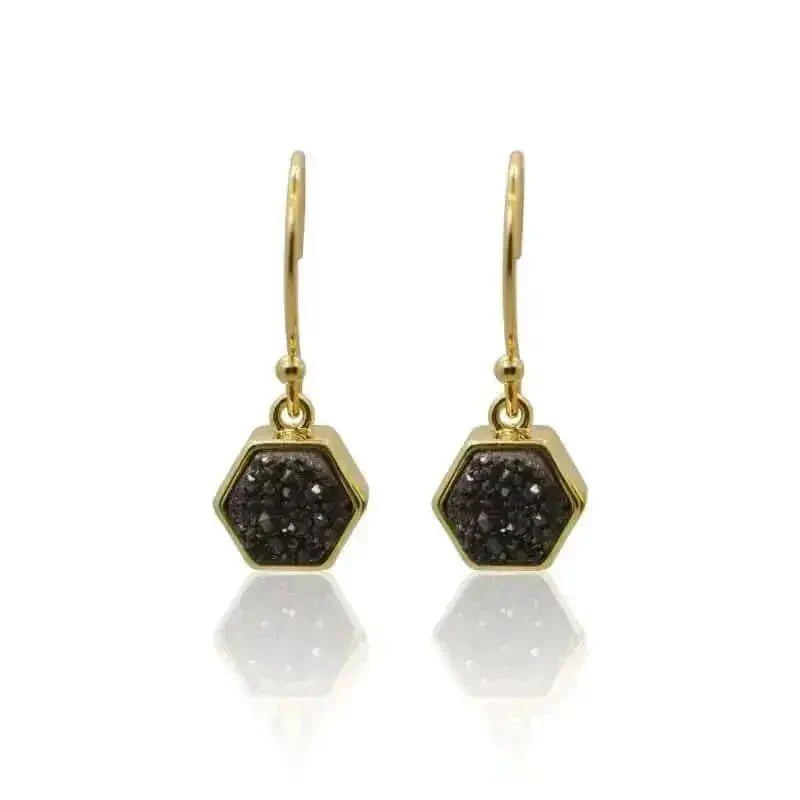 Druzy Hex Black Agate Earrings - Mystic Soul Jewelry